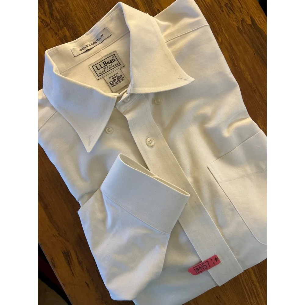 LL Bean Mens White Wrinkle Resistant Cotton Oxford Button Down Shirt 16-32 20941 - Picture 11 of 11